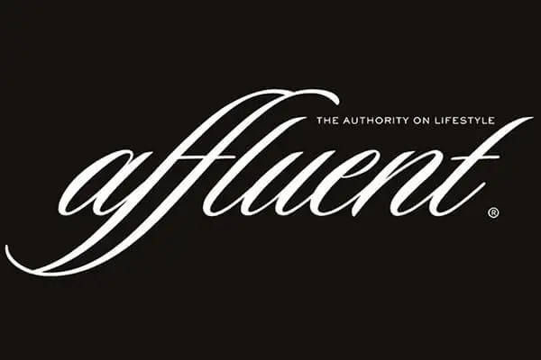 White affluent logo on a black background