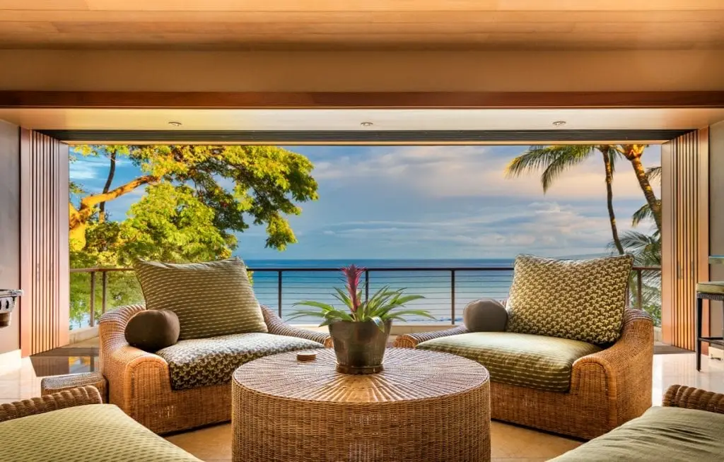 Cozy Rattan Sofa On An Ocean View Room